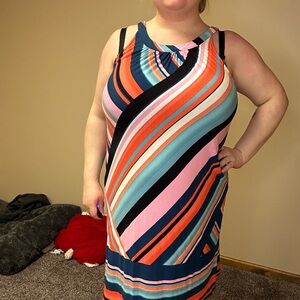 Roz & Ali Colorful Striped Midi Dress
